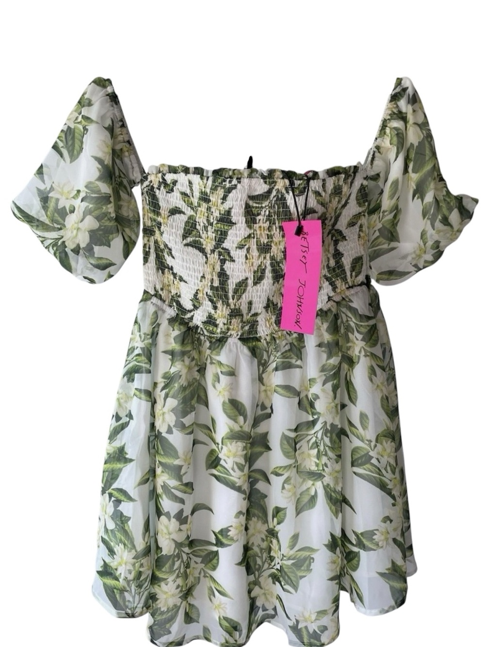 NWT Betsey Johnson Cream Dress with Green Leafy Trim - Size XL